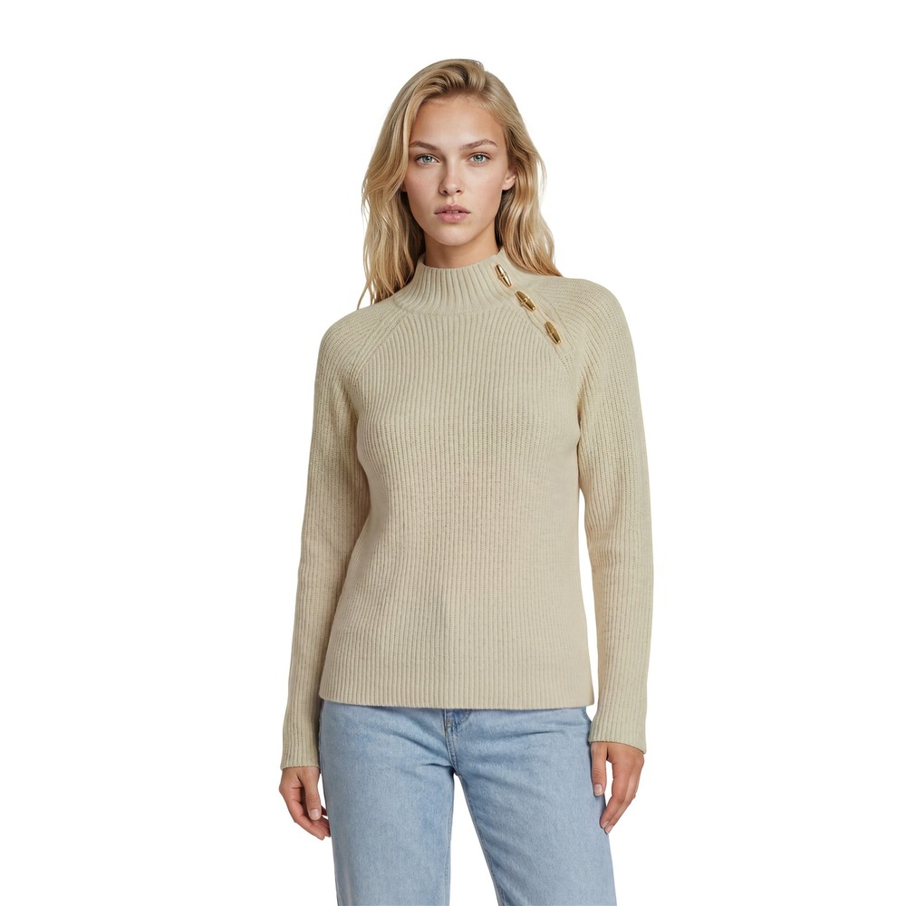 Lauren Ralph Lauren Sweater 100% Cotton Women's Size XL Cream Ribbed Gold Button